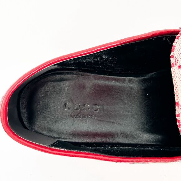 Gucci Jordaan Horsebit Loafer Red GG Canvas Flat Supreme Buckle 37, 7 - Picture 10 of 13